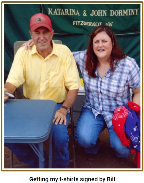 Getting my t-shirts signed by Bill: Joanne Wesloske sitting beside Bill Horn.
